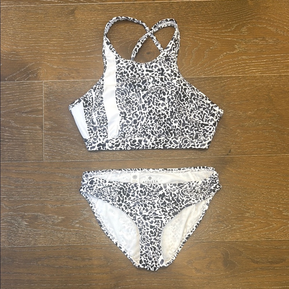 Athleta Navy and White Patterned Bikini Set EUC